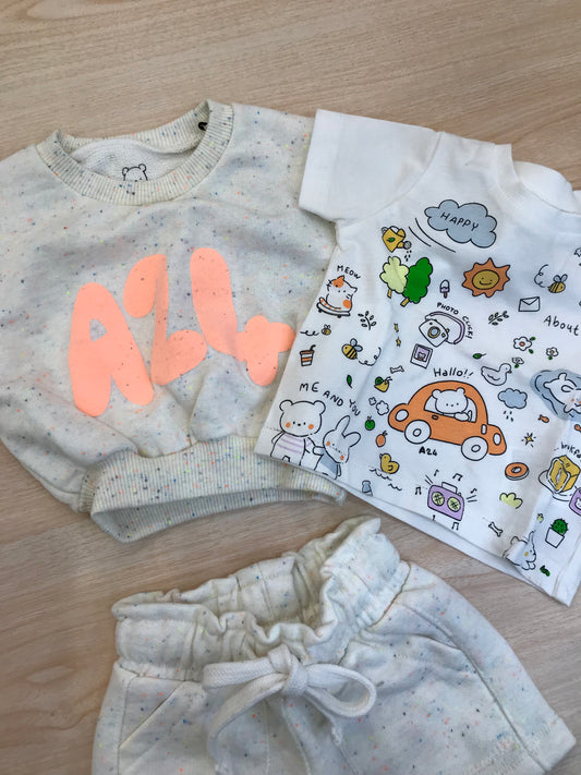 Tuta AVentiquattrore in cotone pantalone corto t-shirt con disegni felpina e sacca abbinata