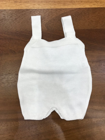 Salopette Baby Lord in filo bianco on bretelle con fiocco applicato sul petto in celeste