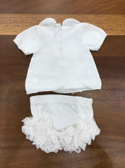 Completo Bebè di Almy in filo mezza manica con fiocco e pizzo sul davanti con culotte abbinata e pizzo