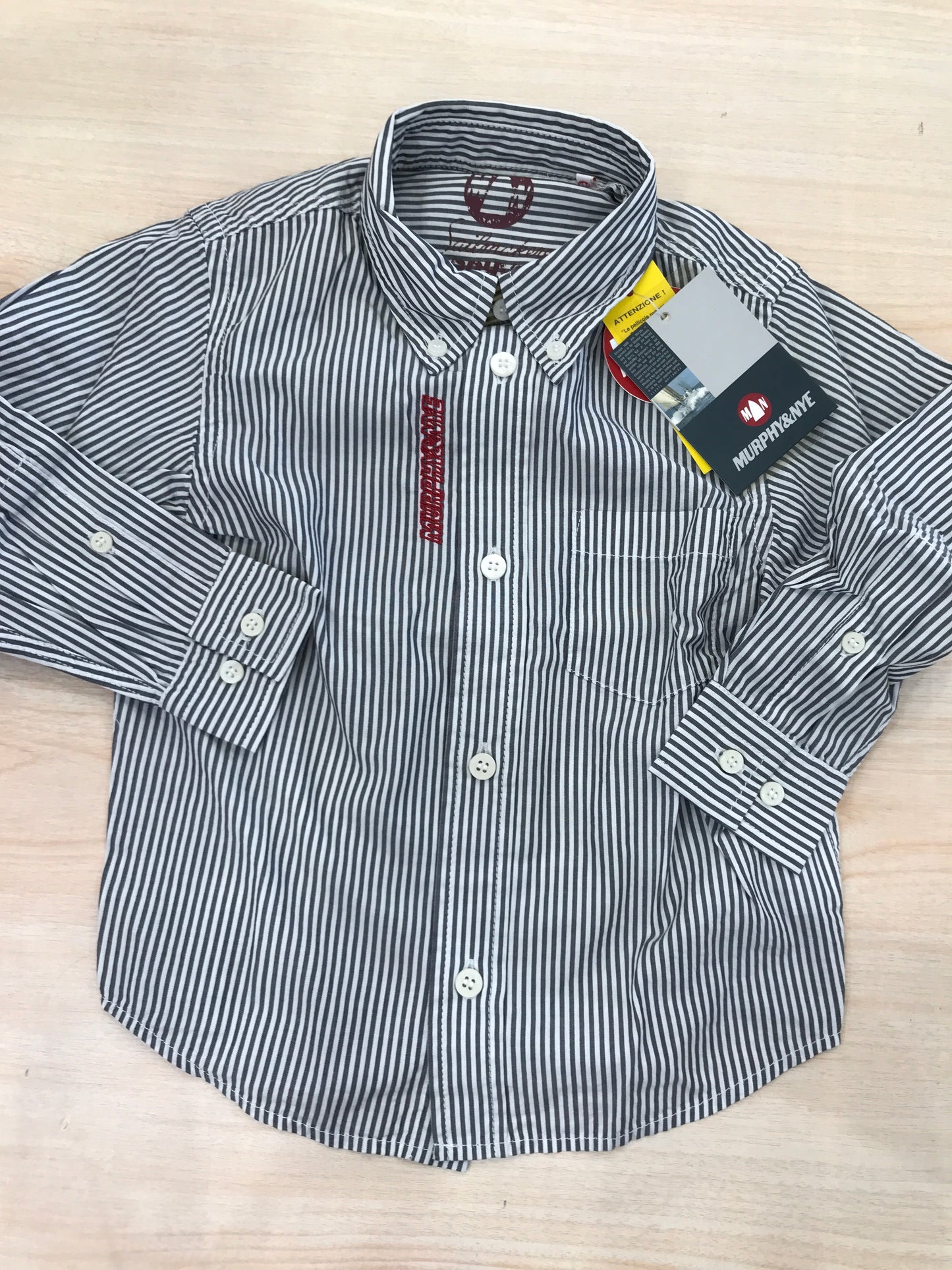 Camicia Murphy in cotone bianca e grigia a righe manica lunga e colletto a punta