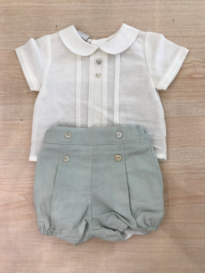 Completo Paz Rodriguez in cotone camicia mezza manica con pieghe sul davanti con pantalone corto con bottoncini