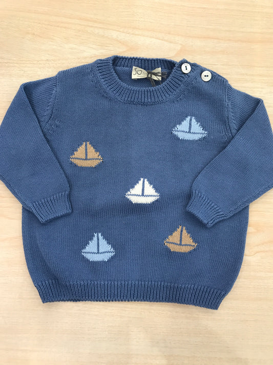 Maglione Jo Milano in filo manica lunga con barche a vela colorate