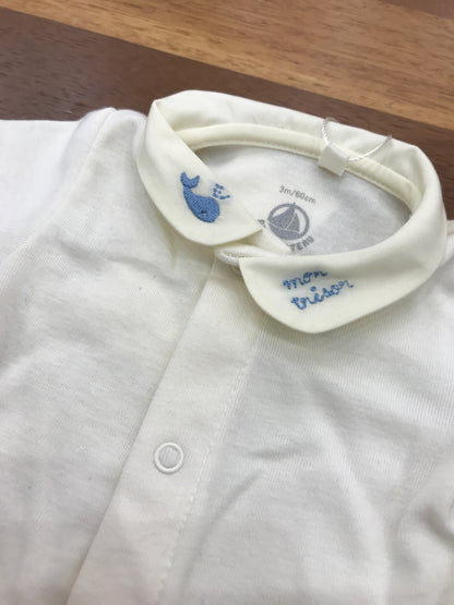 Body Petit Bateau in cotone mezza manica con collo tondo con ricami in celeste