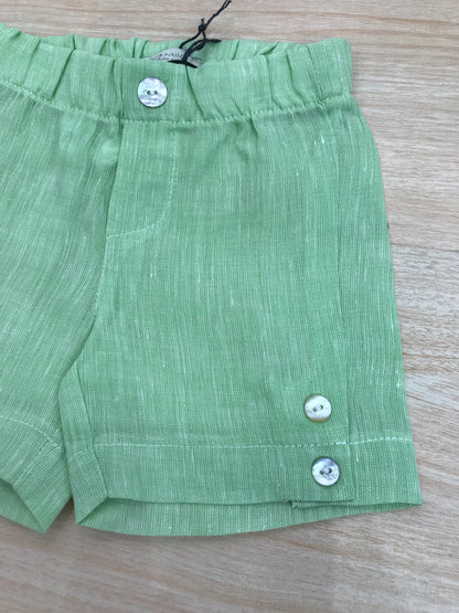 Bermuda Jo Milano in lino verde con elastico in vita e bottoncini