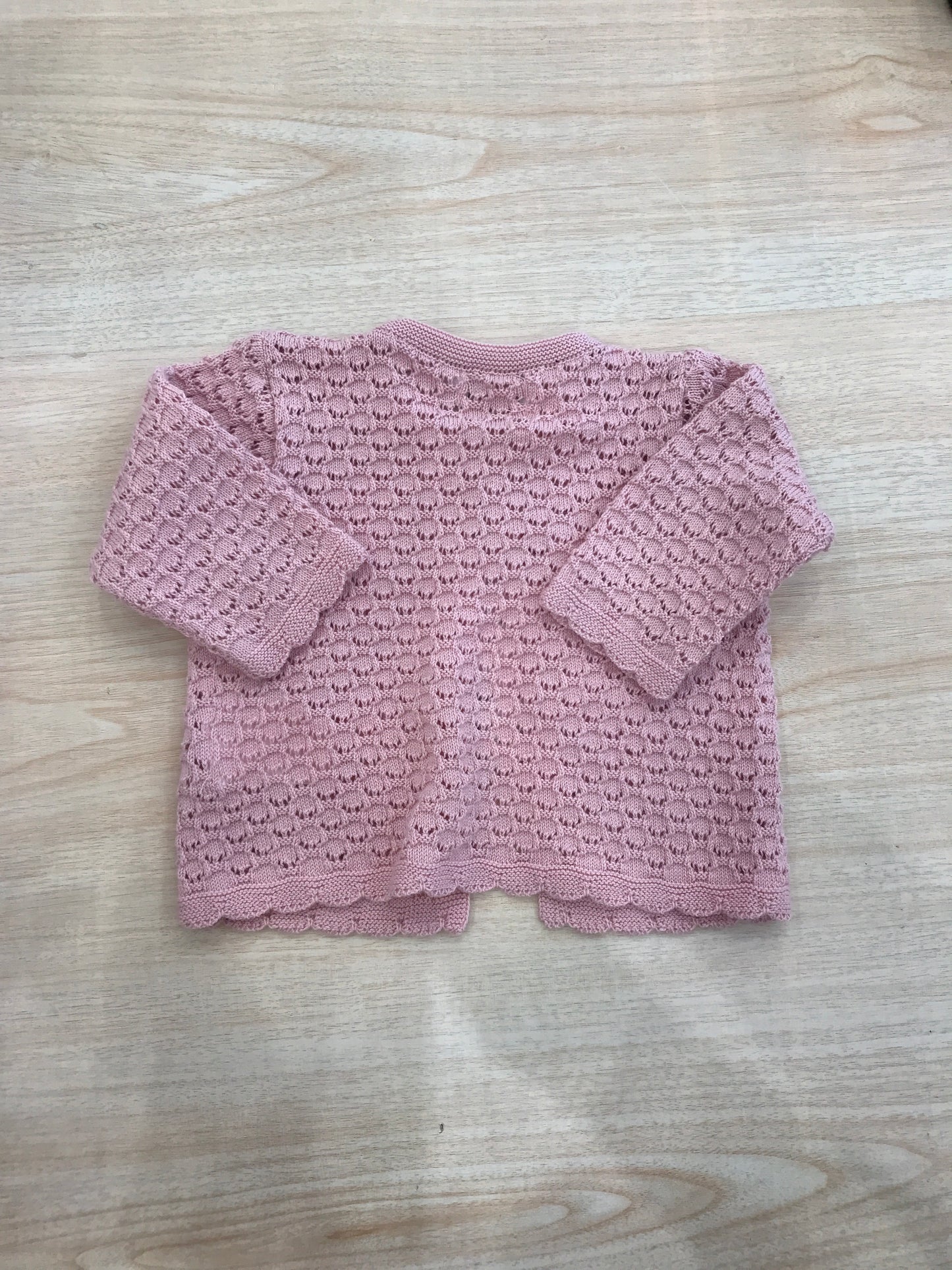 Cardigan PCS in filo rosa antico traforato con due piccoli bottoni