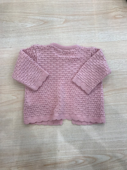 Cardigan PCS in filo rosa antico traforato con due piccoli bottoni