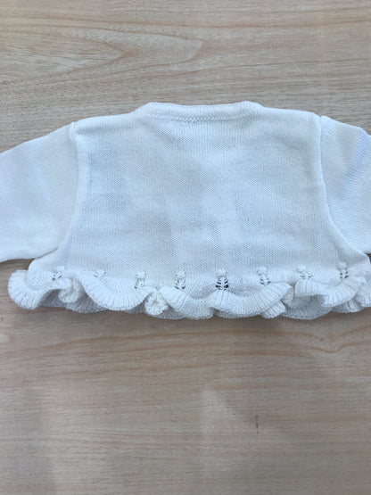 Cardigan Paz Rodriguez in filo bianco con rusche ai bordi