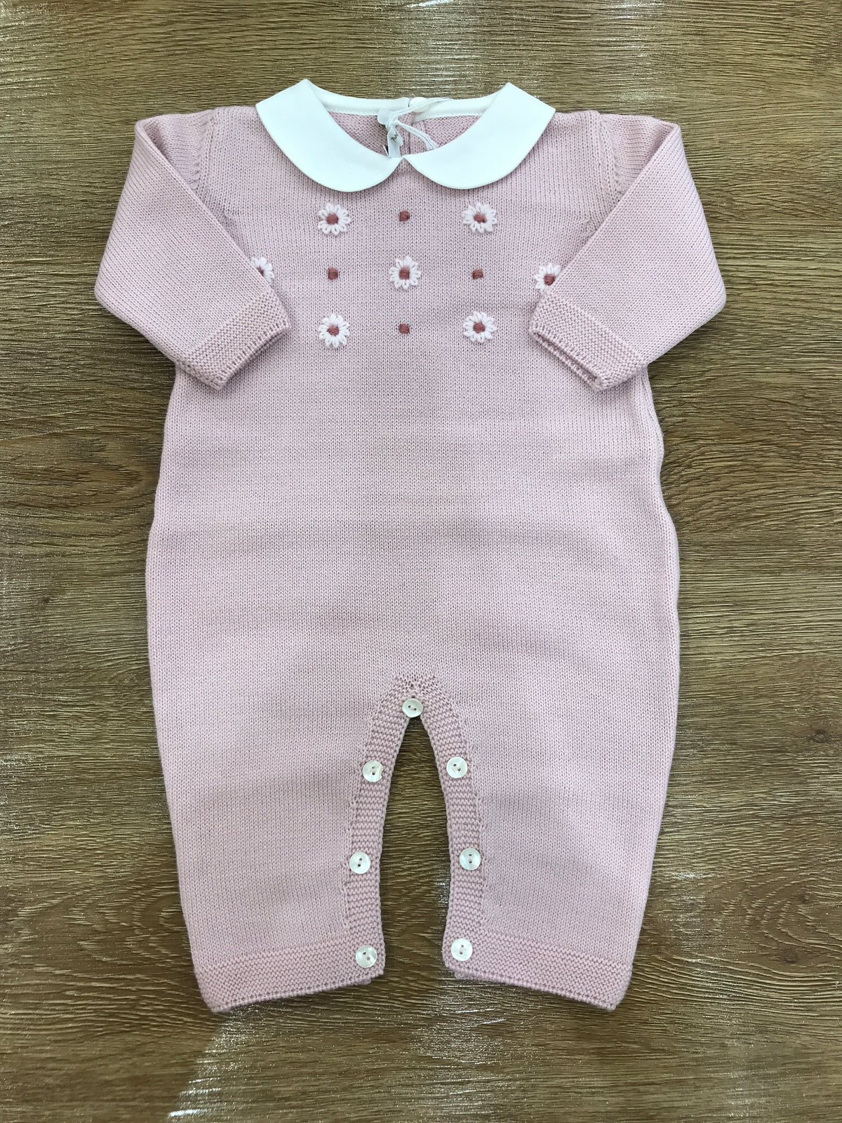 Tutina Baby Lord in lana intera rosa antico con fiorellini ricamati