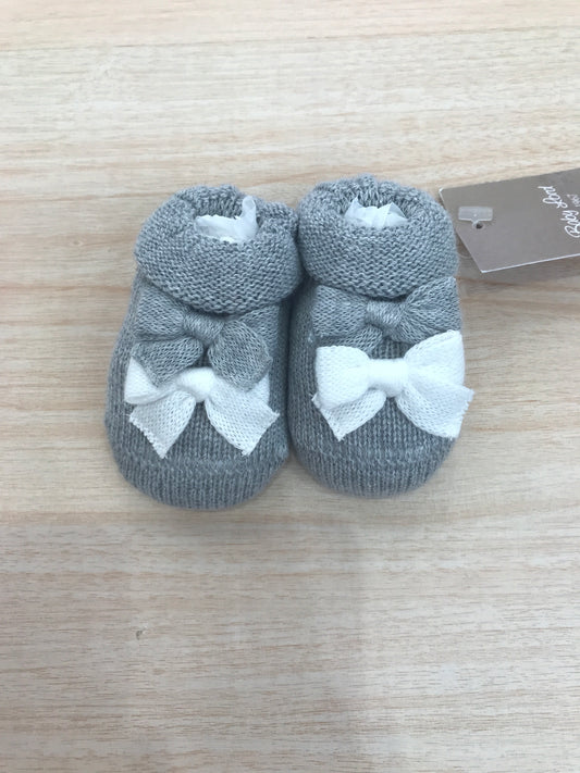 Babbucce Baby Lord in filo grigio con fiocchetti bianchi e grigi