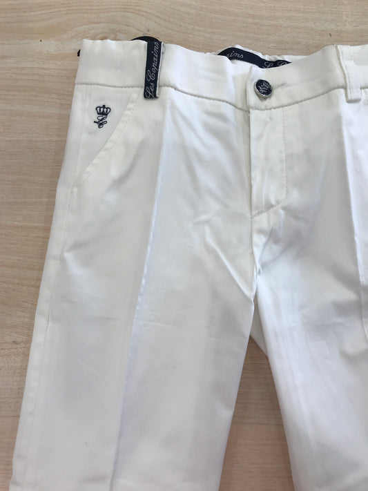 Pantalone Les Copains lungo bianco con tasche sul davanti e dettagli blu