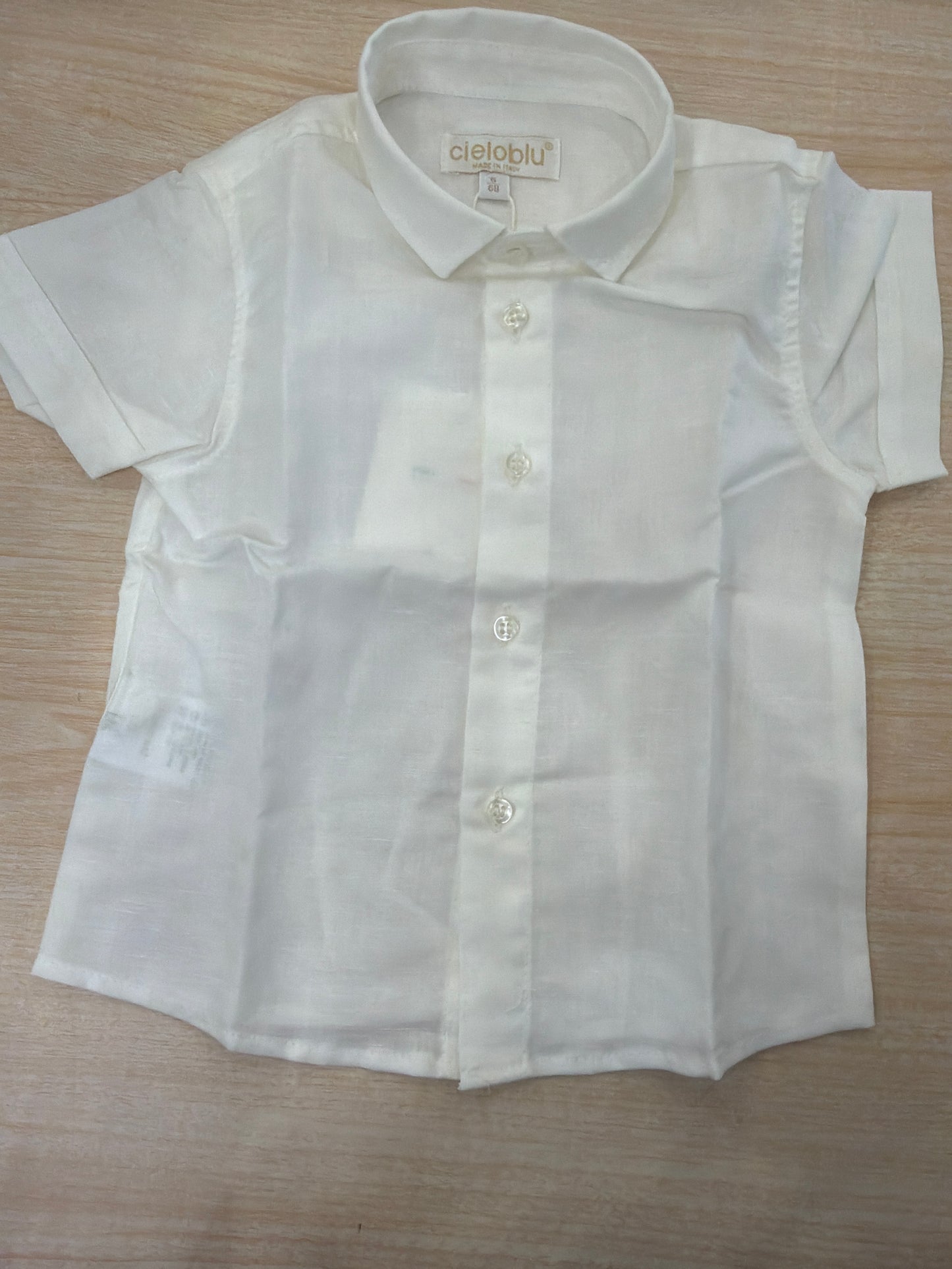 Camicia Cielo Blu panna mezza manica con bottoncini e colletto a punta