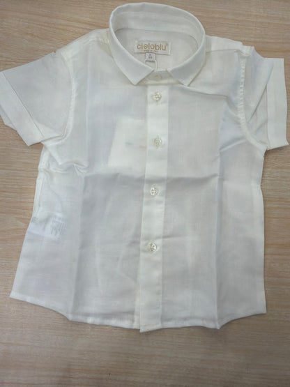 Camicia Cielo Blu panna mezza manica con bottoncini e colletto a punta