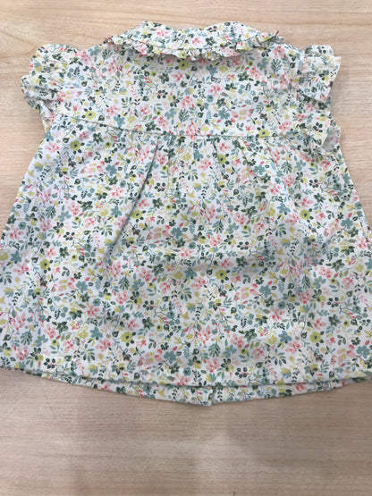 Camicia Les Enfants de Gisele in cotone smanicata con rusche a fiori colorati con bottoni sul davanti