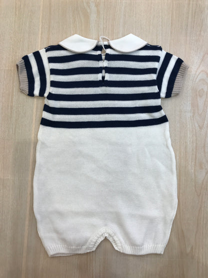 Pagliaccetto Baby Lord in filo bianco a righe blu mezza manica