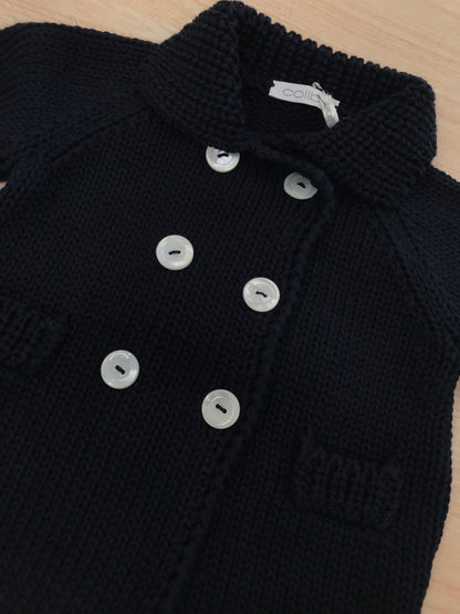 Cappotto Colibrì in filo blu scuro doppio petto con piccole tasche