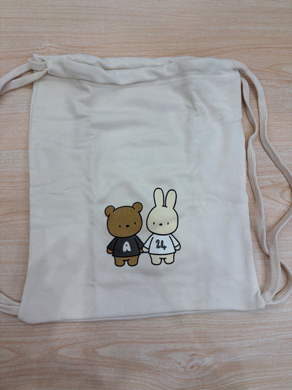 Tuta AVentiQuattrore in cotone beige tre pezzi t-shirt felpina e pantalone lungo con sacca abbinata decorato da orsetti