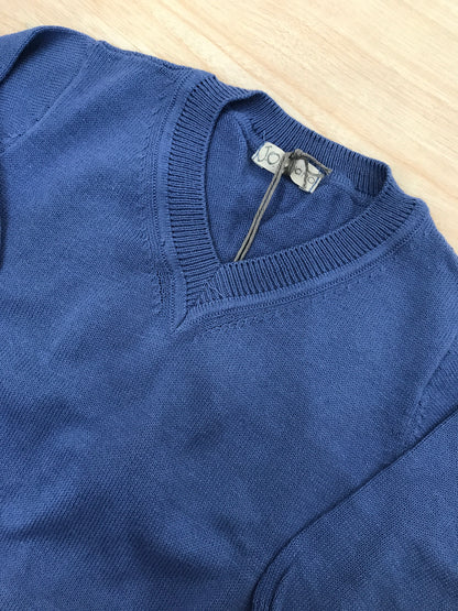 Maglione Jo Milano in filo bluette manica lunga con scollo a punta