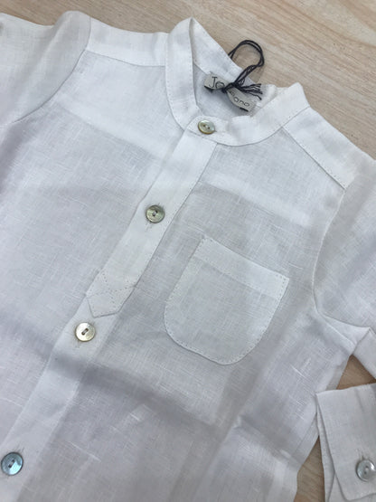 Camicia Jo Milano in lino manica lunga bianca con taschino laterale