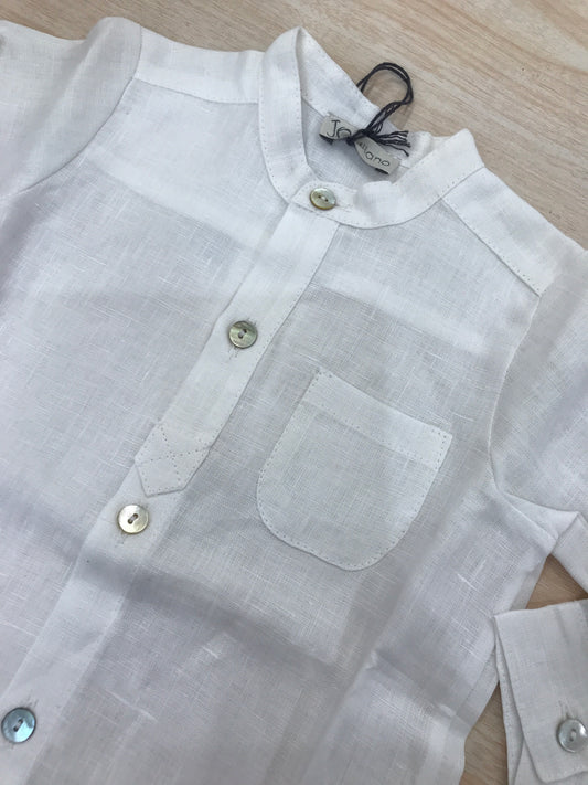 Camicia Jo Milano in lino manica lunga bianca con taschino laterale