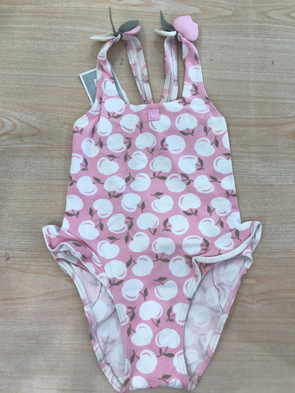 Costume Al Agua Patos intero con rusche con bretelle con foglie sul davanti con pomodori bianchi su tutt'esso