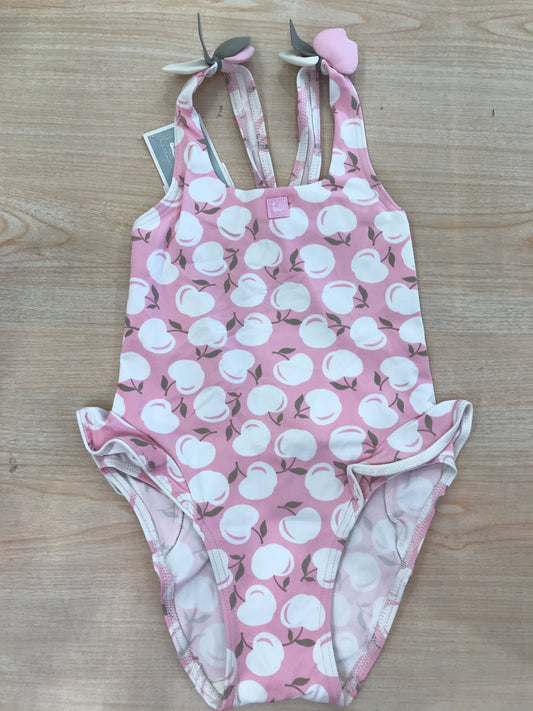 Costume Al Agua Patos intero con rusche con bretelle con foglie sul davanti con pomodori bianchi su tutt'esso