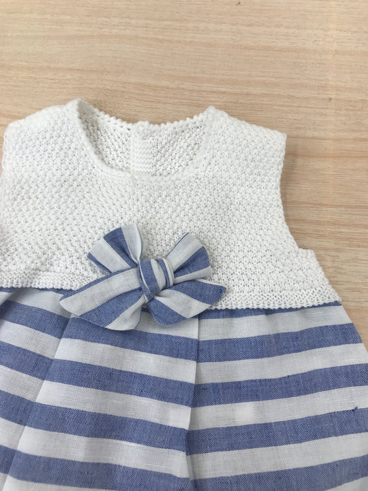 Abito Paz Rodriguez in cotone a righe bianche e blu con corpetto in filo con culotte abbinata