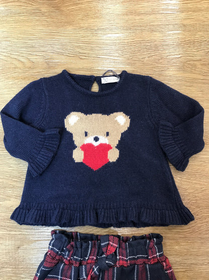 Completo Jo Milano mglioncino in lana con orsetto e pantalone corto scozzese