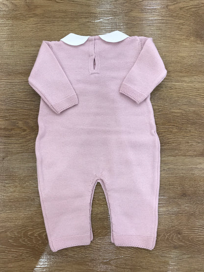 Tutina Baby Lord in lana intera rosa antico con fiorellini ricamati