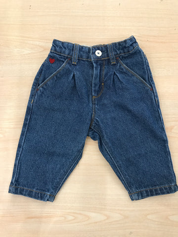 Jeans Petit Bateau lavaggio blu scuro con cuoricino ricamato laterale