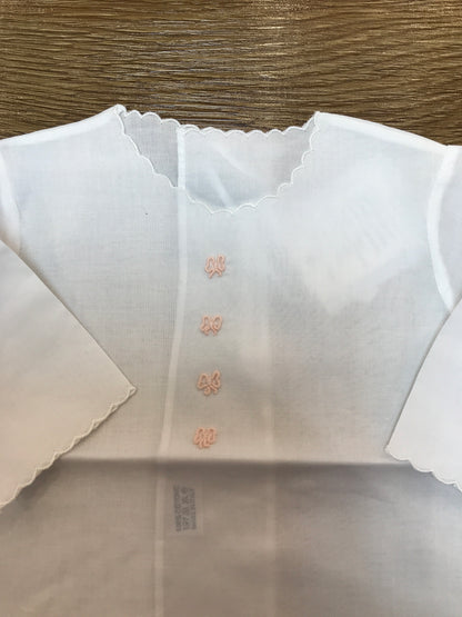 Camicino Piccola Giuggiola in battista di cotone manica lunga con piccoli fiorellini ricamati a mano rosa