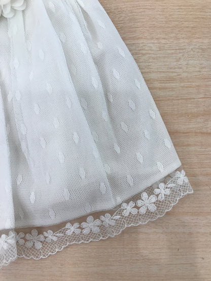 Abito Paz Rodriguez in cotone smanicato con rusche con rifinitura in tulle e fiore sul davanti laterale