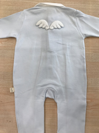 Tutina Baby Gi in cotone manica lunga gamba lunga con piedini con colletto in piquet con ali sul retro