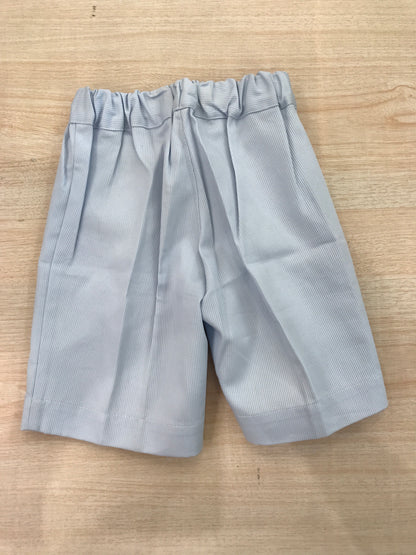 Pantalone Bebè di Almy in cotone celeste rigato con elastico in vita e bottoncini