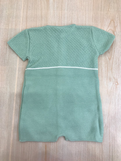 Pagliaccetto Paz Rodriguez in filo verde mezza manica con bottoncini sul davanti e lavoro a maglia sul corpetto