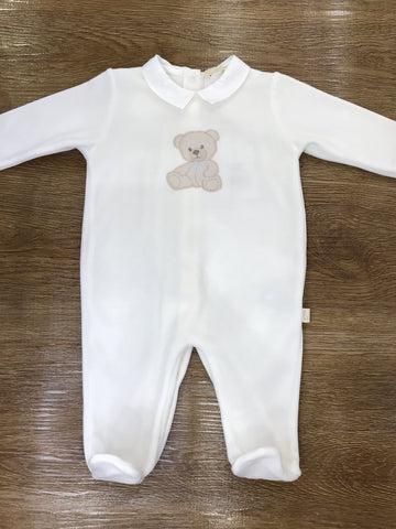 Tutina Baby Gi in ciniglia panna con orsetto centrale