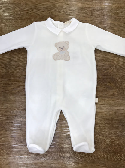 Tutina Baby Gi in ciniglia panna con orsetto centrale