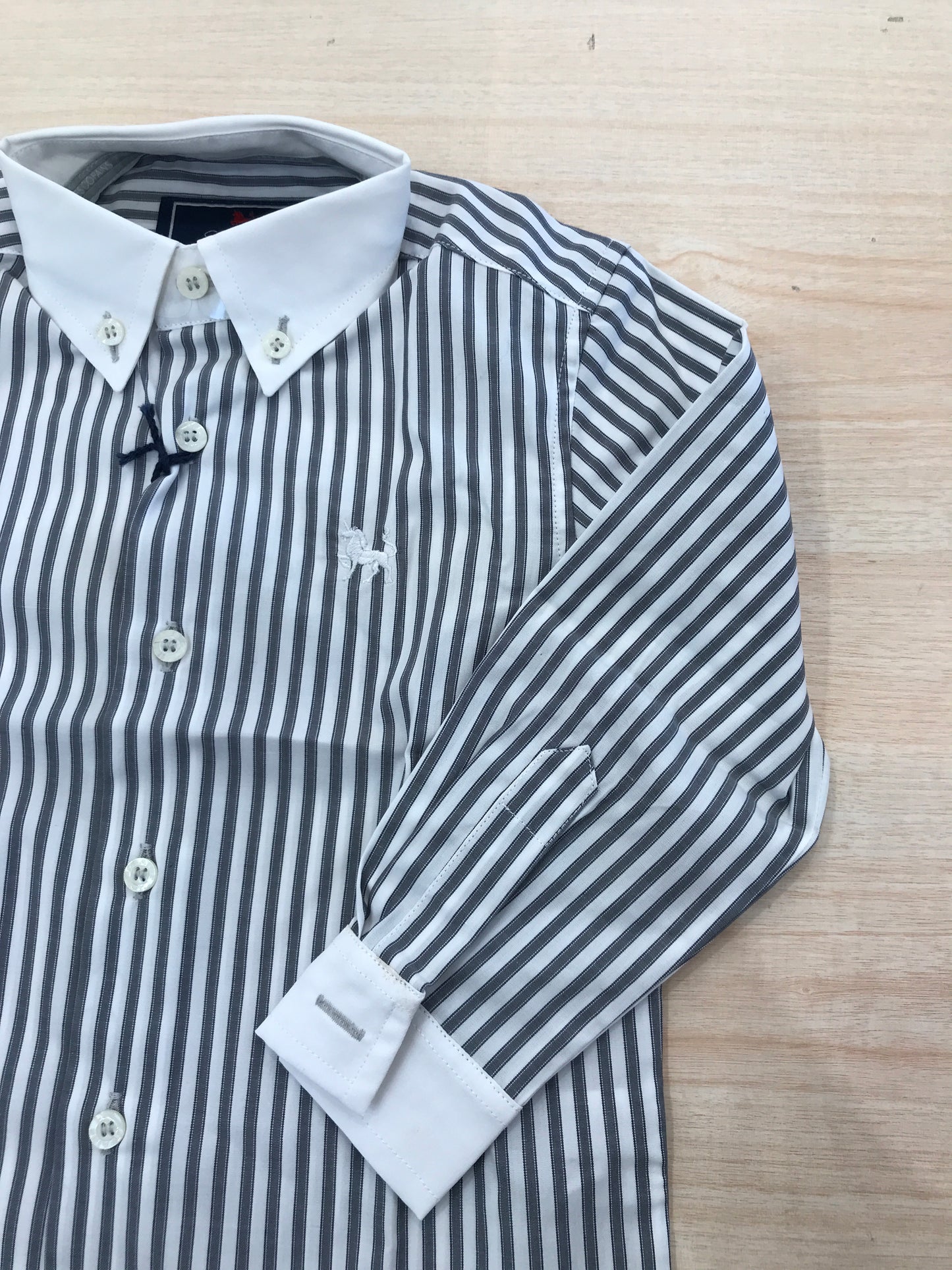 Camicia Les Copains in cotone a righe bianche e grigie manica lunga colletto a punta