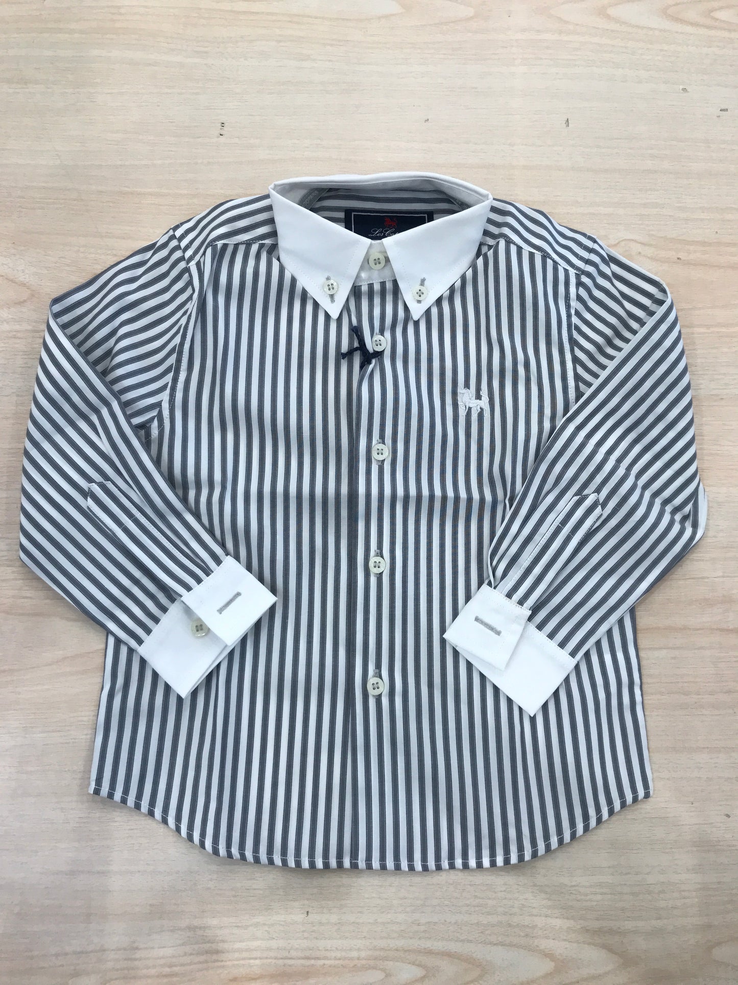 Camicia Les Copains in cotone a righe bianche e grigie manica lunga colletto a punta