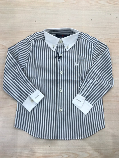 Camicia Les Copains in cotone a righe bianche e grigie manica lunga colletto a punta