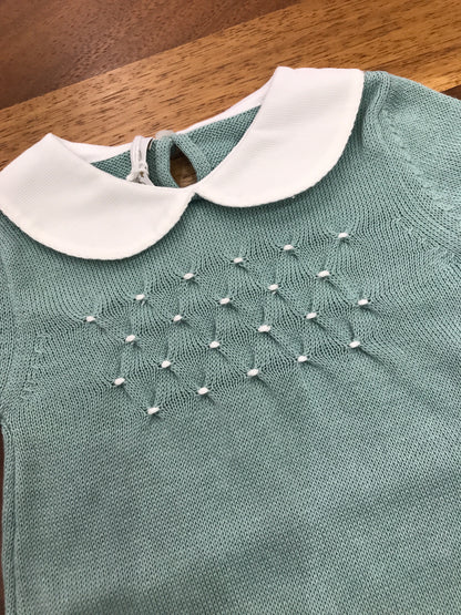 Pagliaccetto Baby Lord in filo mezza manica collo tondo bianco lavorazione di punto smock bianco sul petto