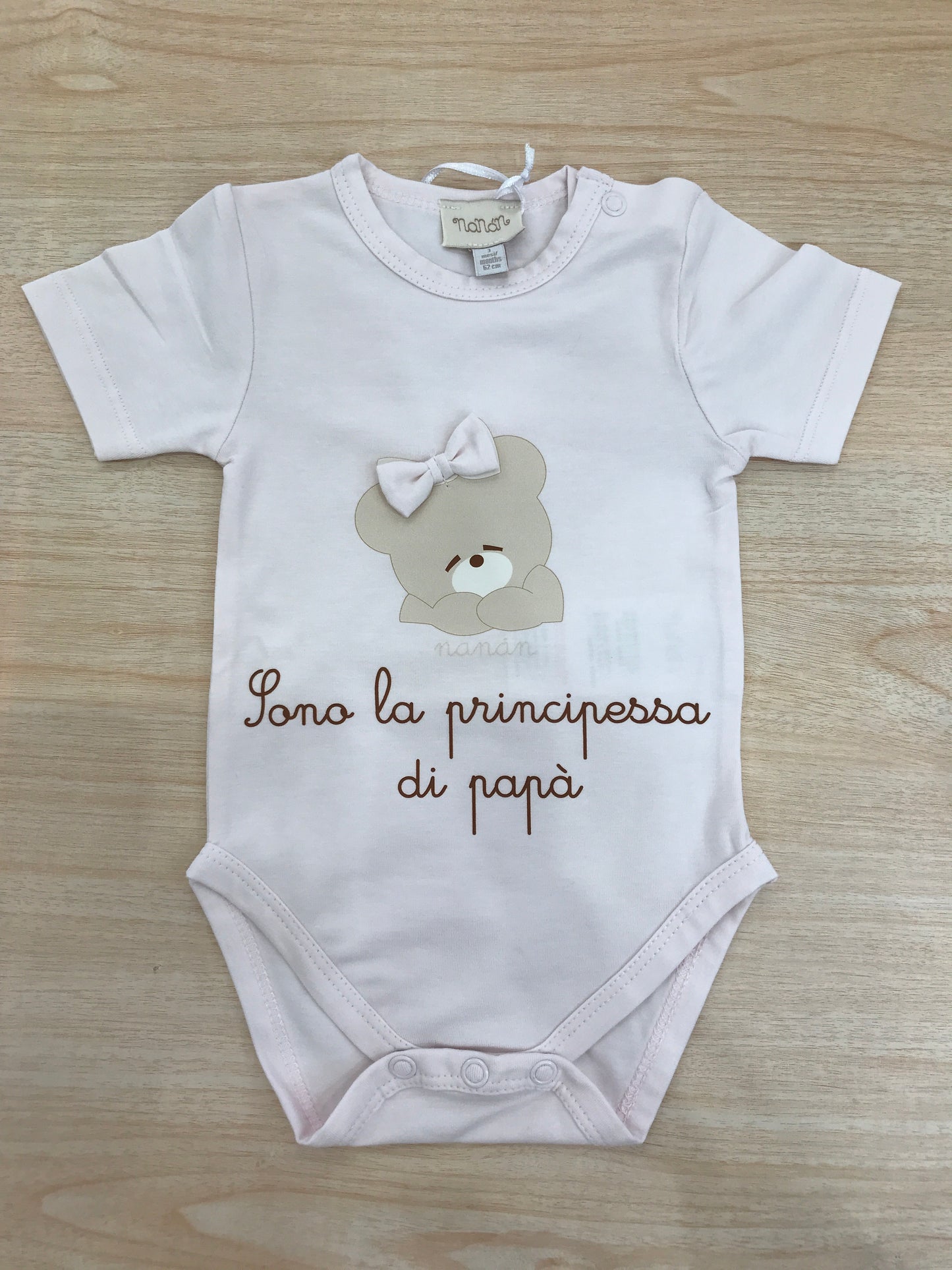 Body Nanan in cotone mezza manica con orsetto con fiocchetto e scritto " Sono la principessa di Papà"
