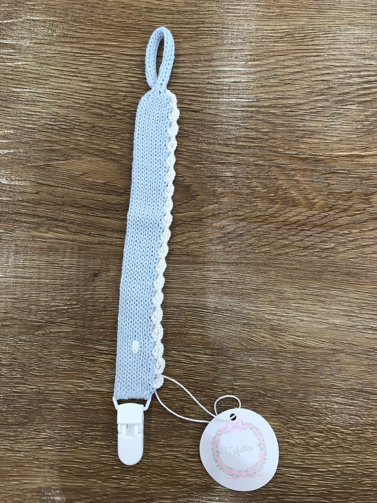 Catenina Fofettes celeste con profilo panna con pois