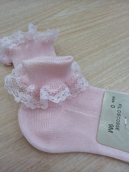 Calzino Story Loris in filo rosa con rusche al bordo