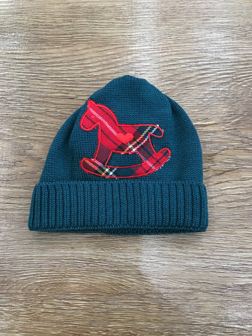 Cappello Baby Lord in lana verde con cavallo a dondolo scozzese