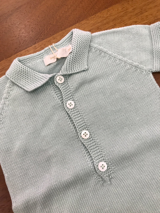 Pagliaccetto PCS in filo mezza manica verde menta con collo a punta con bottoncini sul davanti