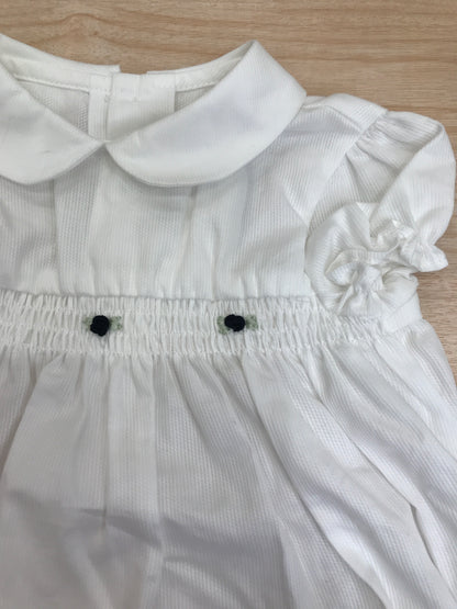 Completo Pepecè in cotone mezza manica collo tondo con lavorazione sul petto con roselline blu scuro e culotte abbinata