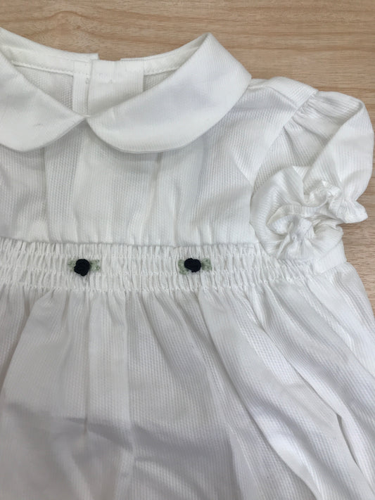 Completo Pepecè in cotone mezza manica collo tondo con lavorazione sul petto con roselline blu scuro e culotte abbinata