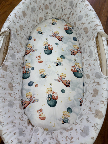 Mussola Nannafrufrù in cotone di bamboo fondo bianco con decori piccolo principe