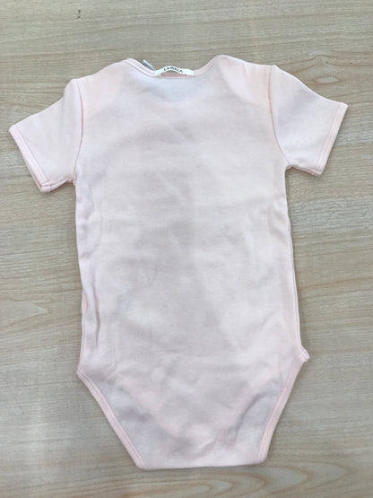 Body La Perla in cotone rosa mezza manica con pizzo panna ricamato sul petto