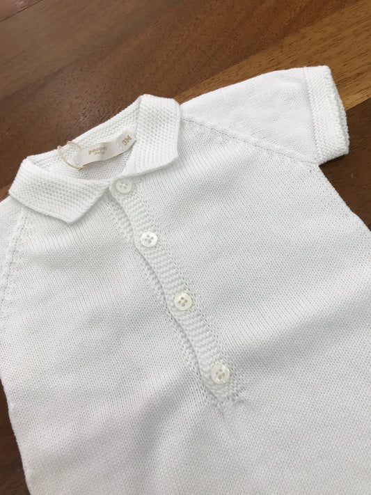 Pagliaccetto PCS in filo di cotone bianco mezza manica con collo a punta e piccoli bottoncini